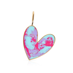 14K GOLD TIE DYE ENAMEL HEART CHARM BLUE/FUCHSIA