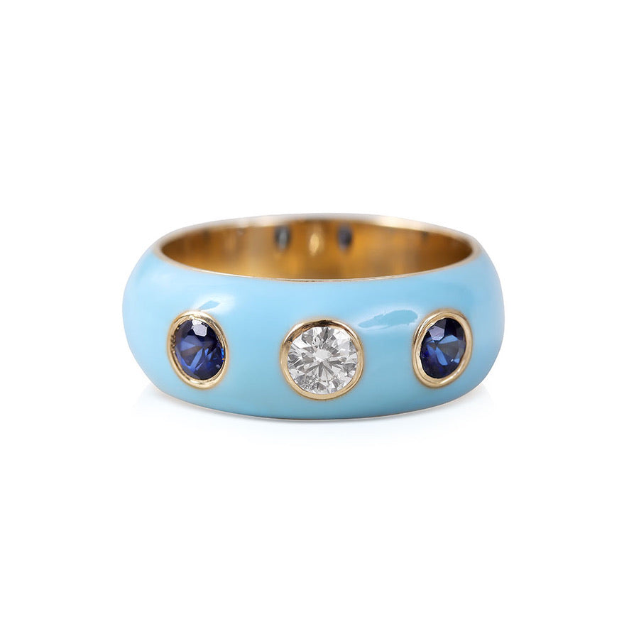 DIAMOND AND ENAMEL DOME RING