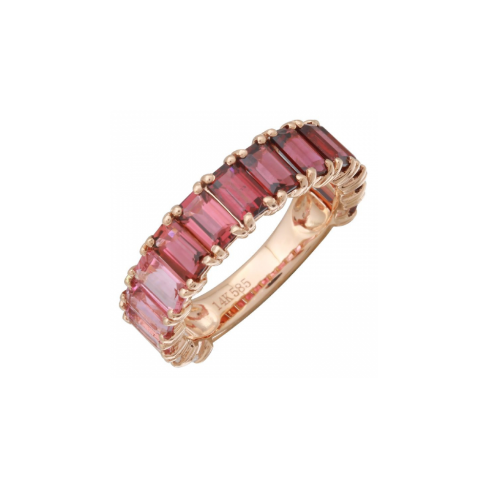 14K Yellow Gold Pink Ombré Emerald Cut Topaz 3/4 Band