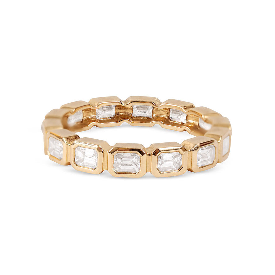 BEZEL SET EMERALD CUT DIAMOND ETERNITY BAND