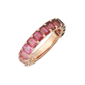 14K Yellow Gold Pink Ombré Emerald Cut Topaz 3/4 Band