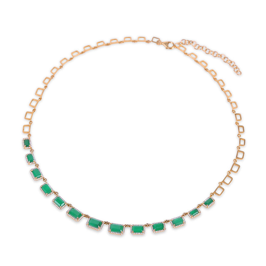 14K GOLD EMERALD AND DIAMOND NECKLACE