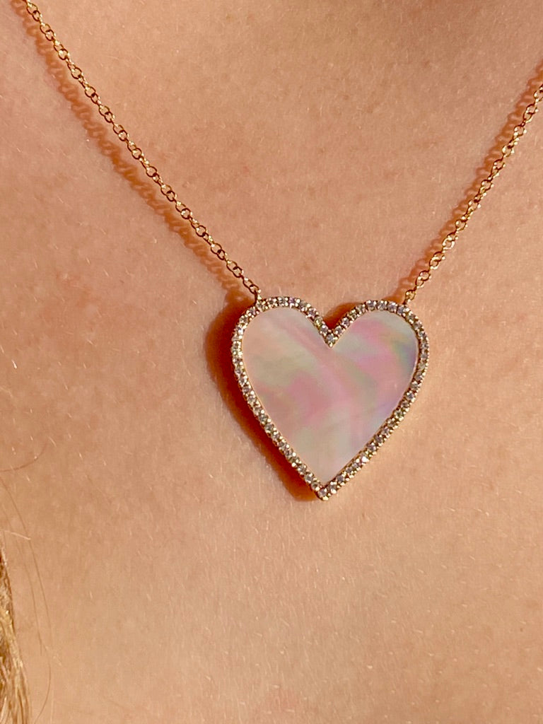 MOTHER OF PEARL AND DIAMOND HEART NECKLACE