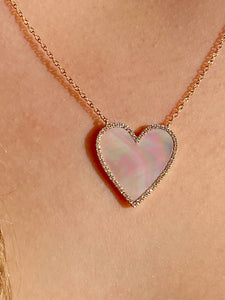 MOTHER OF PEARL AND DIAMOND HEART NECKLACE