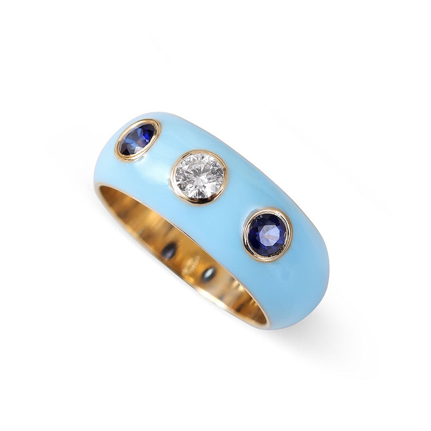 DIAMOND AND ENAMEL DOME RING