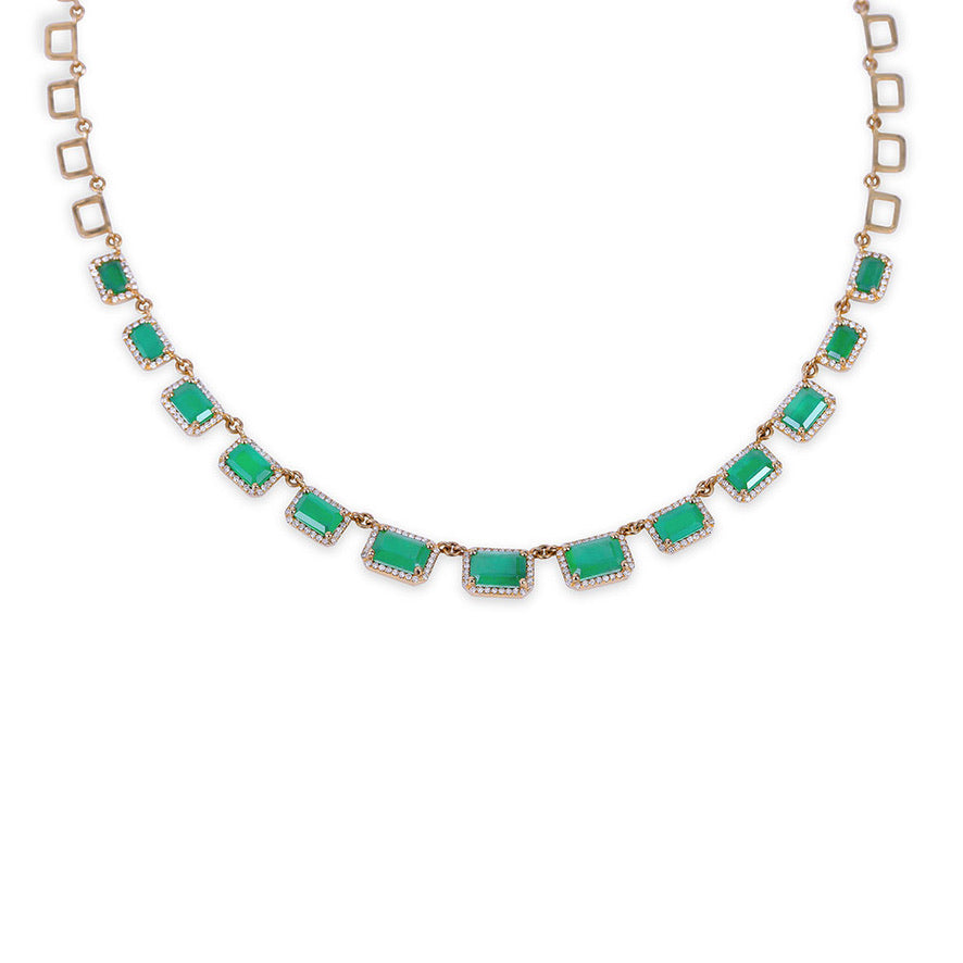 14K GOLD EMERALD AND DIAMOND NECKLACE