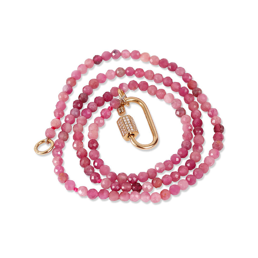 14K GOLD PINK SAPPHIRE BEADED NECKLACE