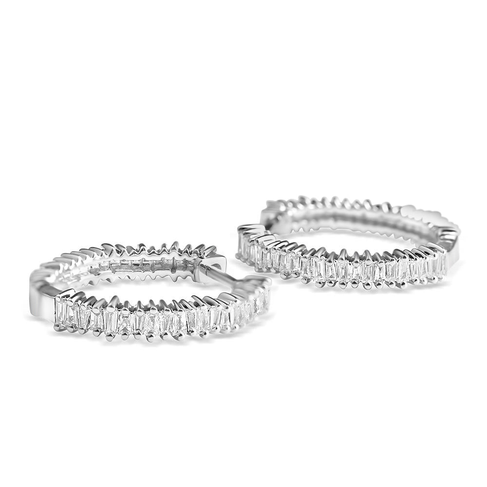 14K GOLD JAGGED BAGUETTE DIAMOND HOOPS