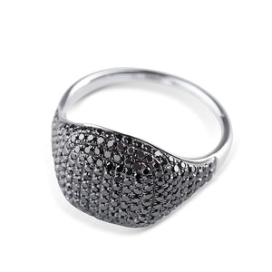 BLACK DIAMOND WHITE GOLD SIGNET RING