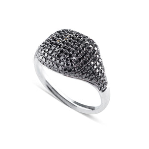 BLACK PAVE DIAMOND SIGNET RING IN WHITE GOLD