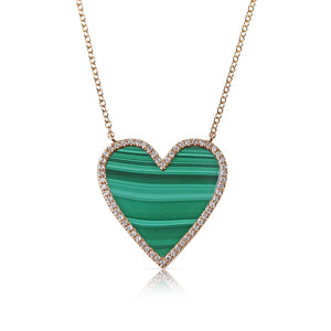 MALACHITE AND DIAMOND HEART NECKLACE