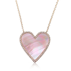 MOTHER OF PEARL AND DIAMOND HEART NECKLACE