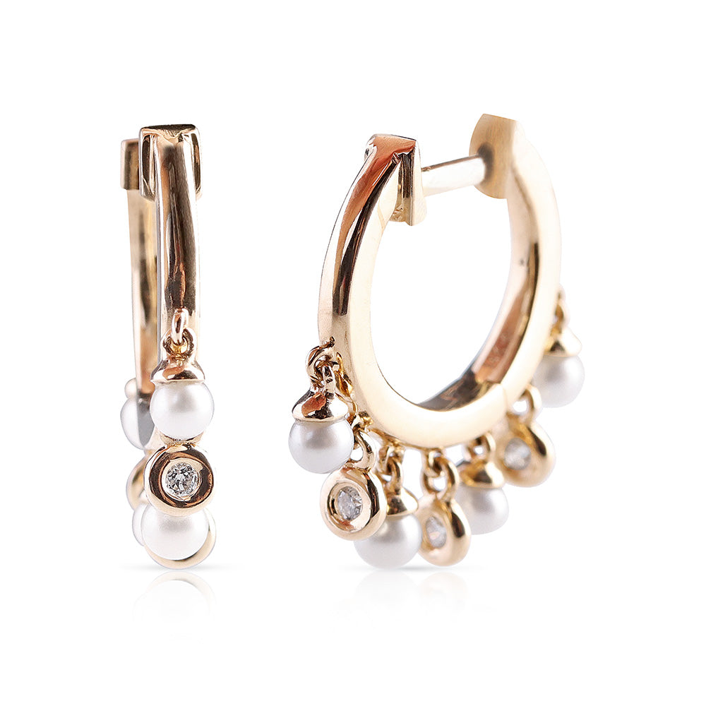 PEARL AND DIAMOND DANGLE HUGGIES