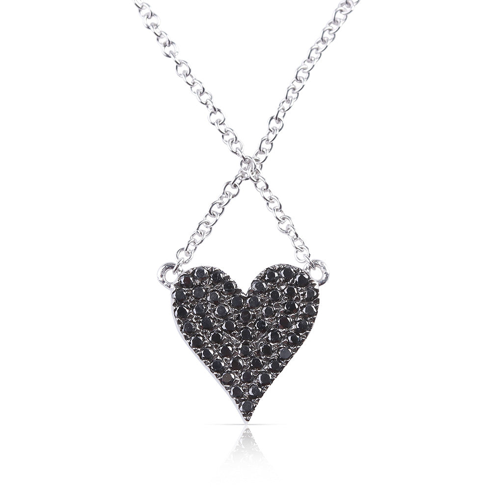 REVERSIBLE WHITE AND BLACK DIAMOND HEART NECKLACE