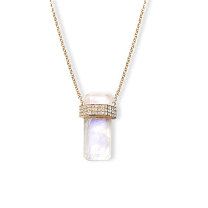 MOONSTONE CRYSTAL NECKLACE WITH TRIPLE DIAMOND BAND