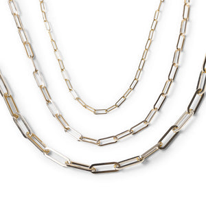 SIGNATURE PAPERCLIP CHAIN (TOP) VS MEDIUM PAPERCLIP CHAIN VS CHUNKY LUXE PAPERCLIP CHAIN (BOTTOM)