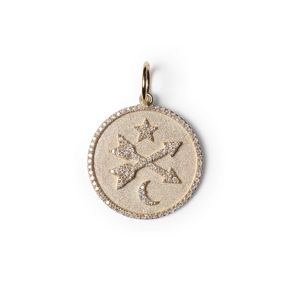 DIAMOND CROSSED ARROWS TALISMAN WITH STAR AND MOON
Love and Union Diamond Talisman Charm
Diamond Love and Union Talisman Pendant
Love and Union Charm with Diamonds
Diamond Talisman for Love and Union
Love and Union Protection Charm with Diamonds
Diamond charm
Love pendant
Union charm
Fine jewelry
Designer talisman
Luxury pendant
Statement jewelry
]Custom charm
]Amulet

