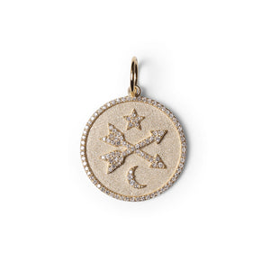 DIAMOND CROSSED ARROWS TALISMAN WITH STAR AND MOON