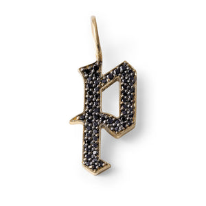 14K GOLD BLACK DIAMOND GOTHIC LETTER P 