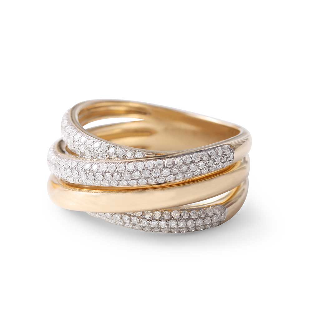 QUAD CRISSCROSS GOLD AND DIAMOND RING