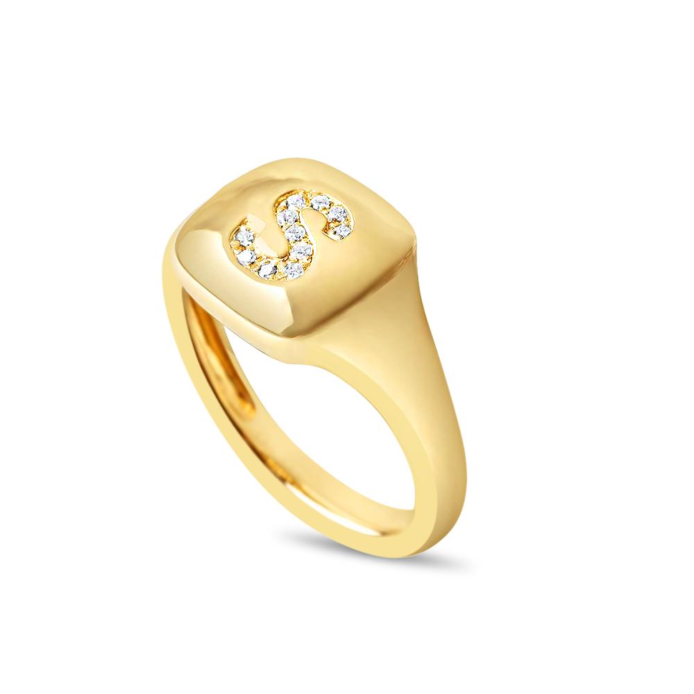 14K GOLD PERSONALIZED DIAMOND INITIAL SIGNET RING