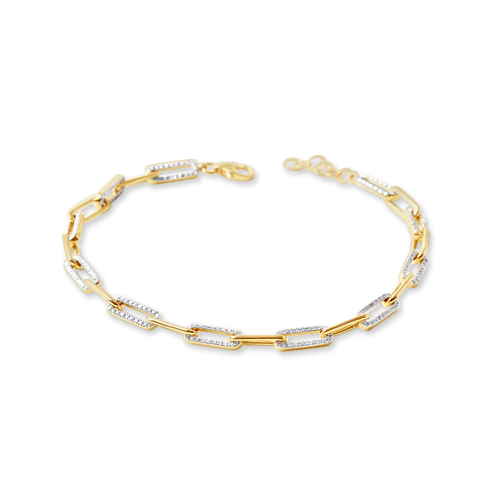 14K GOLD AND DIAMOND PAPERCLIP BRACELET