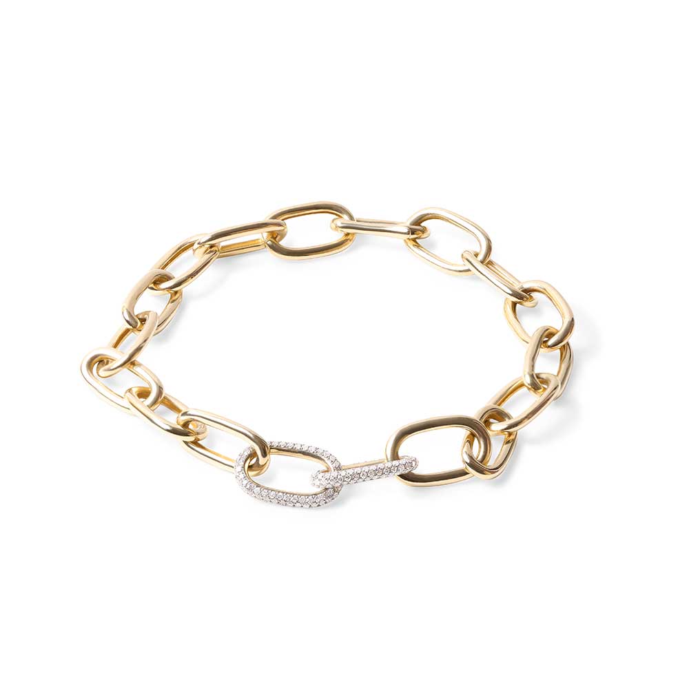 14K GOLD DIAMOND OVAL LINK BRACELET
