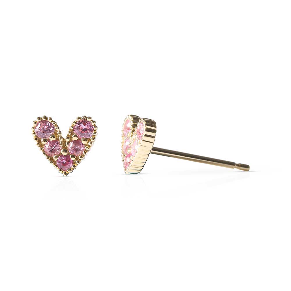 14K GOLD PINK SAPPHIRE HEART EARRINGS