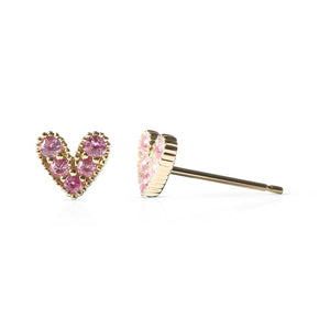 14K GOLD PINK SAPPHIRE HEART EARRINGS