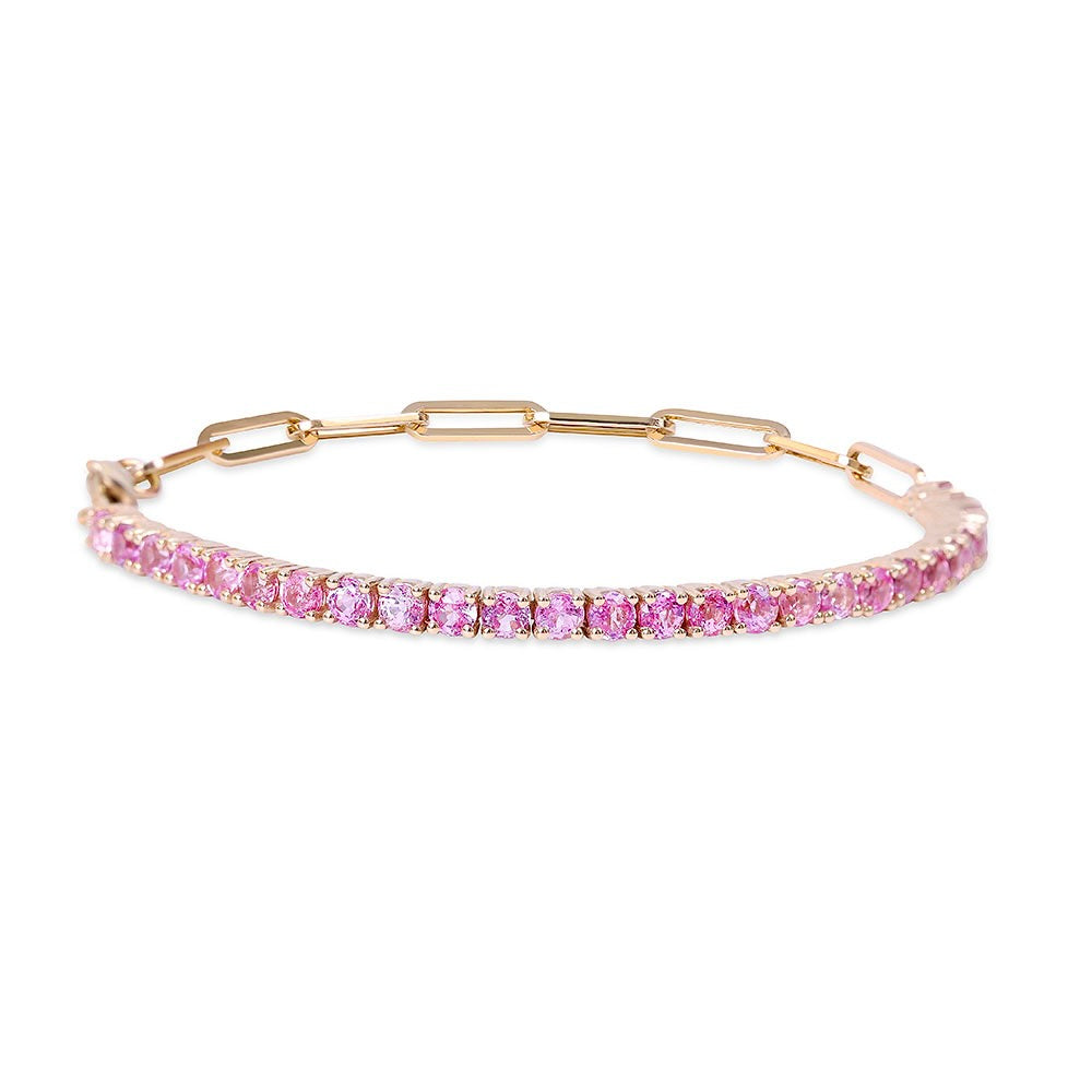 HALF PINK SAPPHIRE TENNIS AND PAPERCLIP CHAIN BRACELET