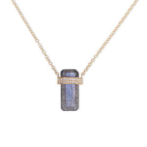 LABRADORITE CRYSTAL NECKLACE WITH DOUBLE DIAMOND BAND