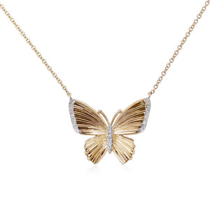 14K FLUTED GOLD AND DIAMOND BUTTERFLY NECKLACE
