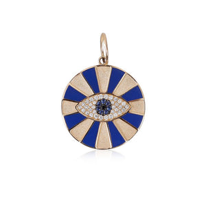 14K YELLOW GOLD BLUE LAPIS AND DIAMOND EVIL EYE MEDALLION