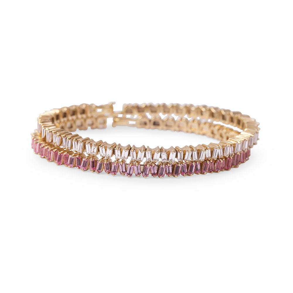 PINK SAPPHIRE AND DIAMOND BAGUETTE PICKET BANGLE