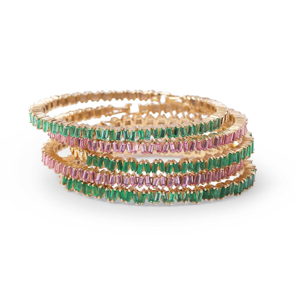 Emerald & Pink Sapphire Baguette Picket Bangles