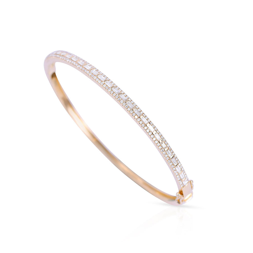 DIAMOND CIGAR BAND BANGLE WITH INSET BAGUETTE DIAMONDS