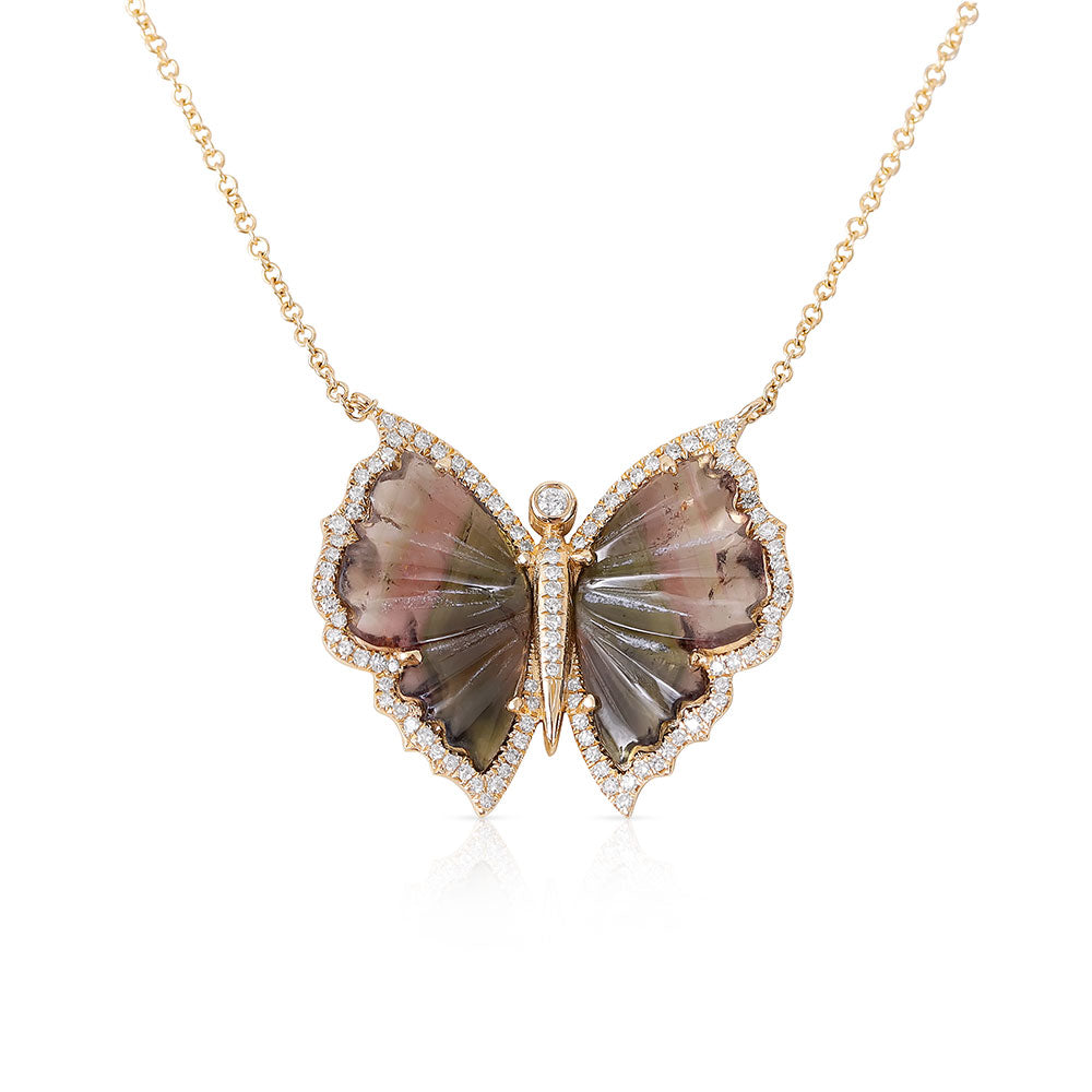 WATERMELON TOURMALINE AND DIAMOND BUTTERFLY NECKLACE