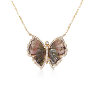 WATERMELON TOURMALINE AND DIAMOND BUTTERFLY NECKLACE