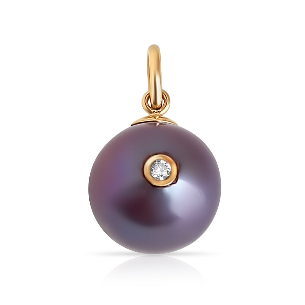 14K GOLD BLACK PEARL CHARM WITH DIAMOND