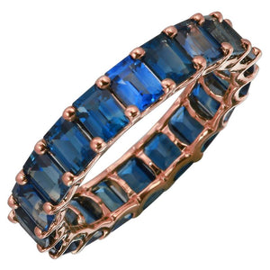 BLUE SAPPHIRE EMERALD CUT ETERNITY BAND