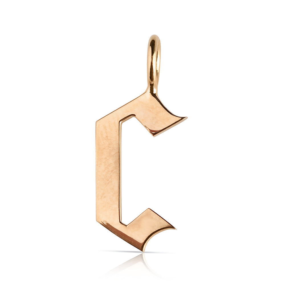 14K Gothic Initial Bracelet, 14K Rose Gold / J