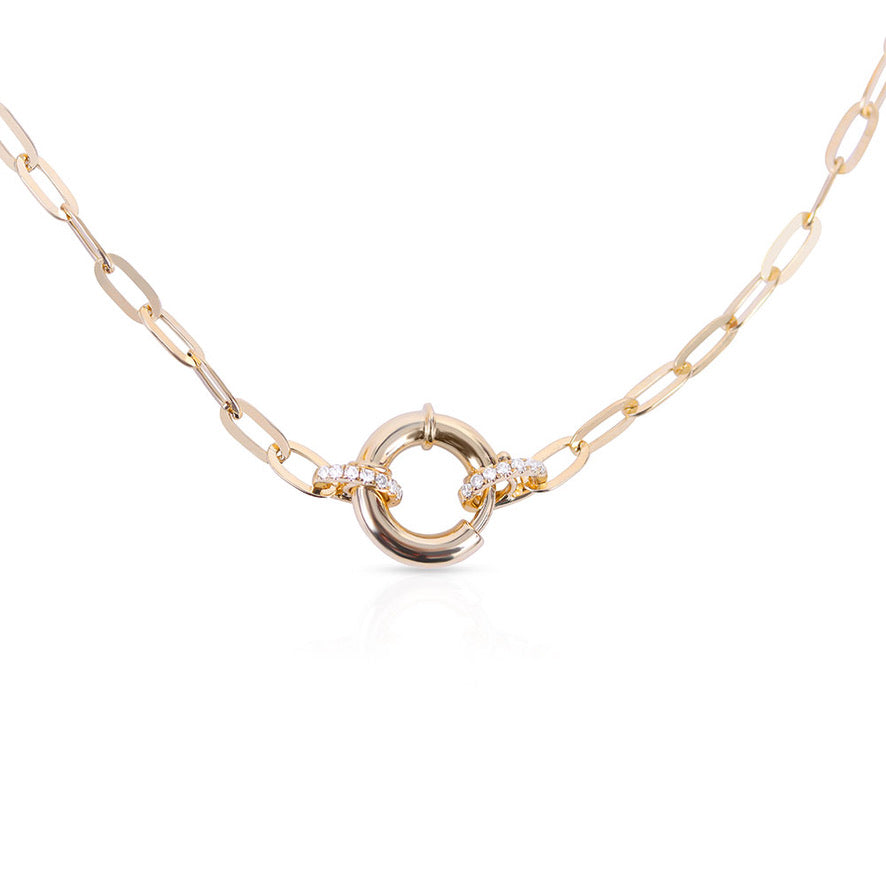 14K GOLD CHAIN NECKLACE WITH DIAMOND SPRING CLASP