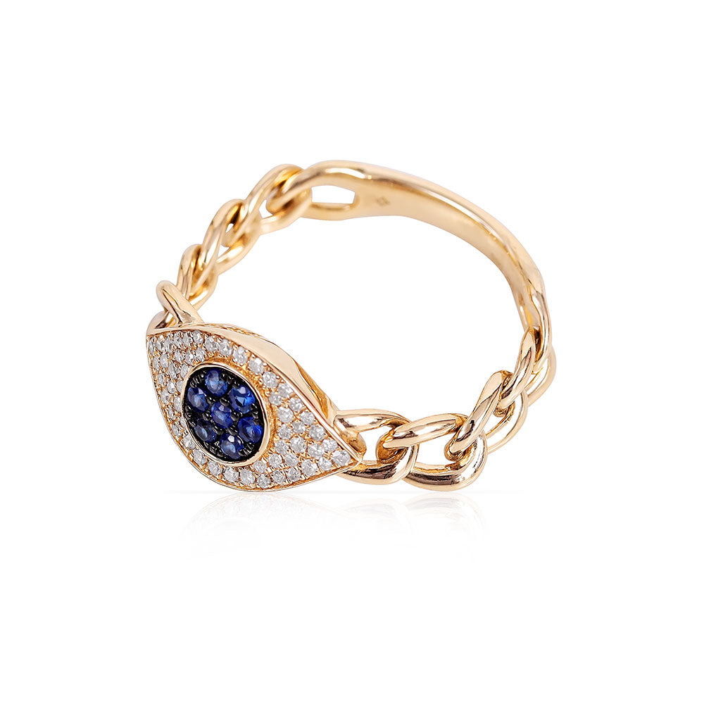 DIAMOND EVIL EYE CUBAN LINK RING