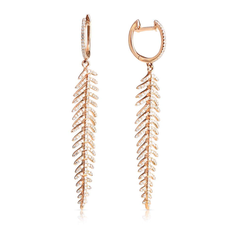 GOLD AND DIAMOND FEATHER EARRINGS