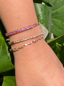 HALF PINK SAPPHIRE TENNIS AND PAPERCLIP CHAIN BRACELET