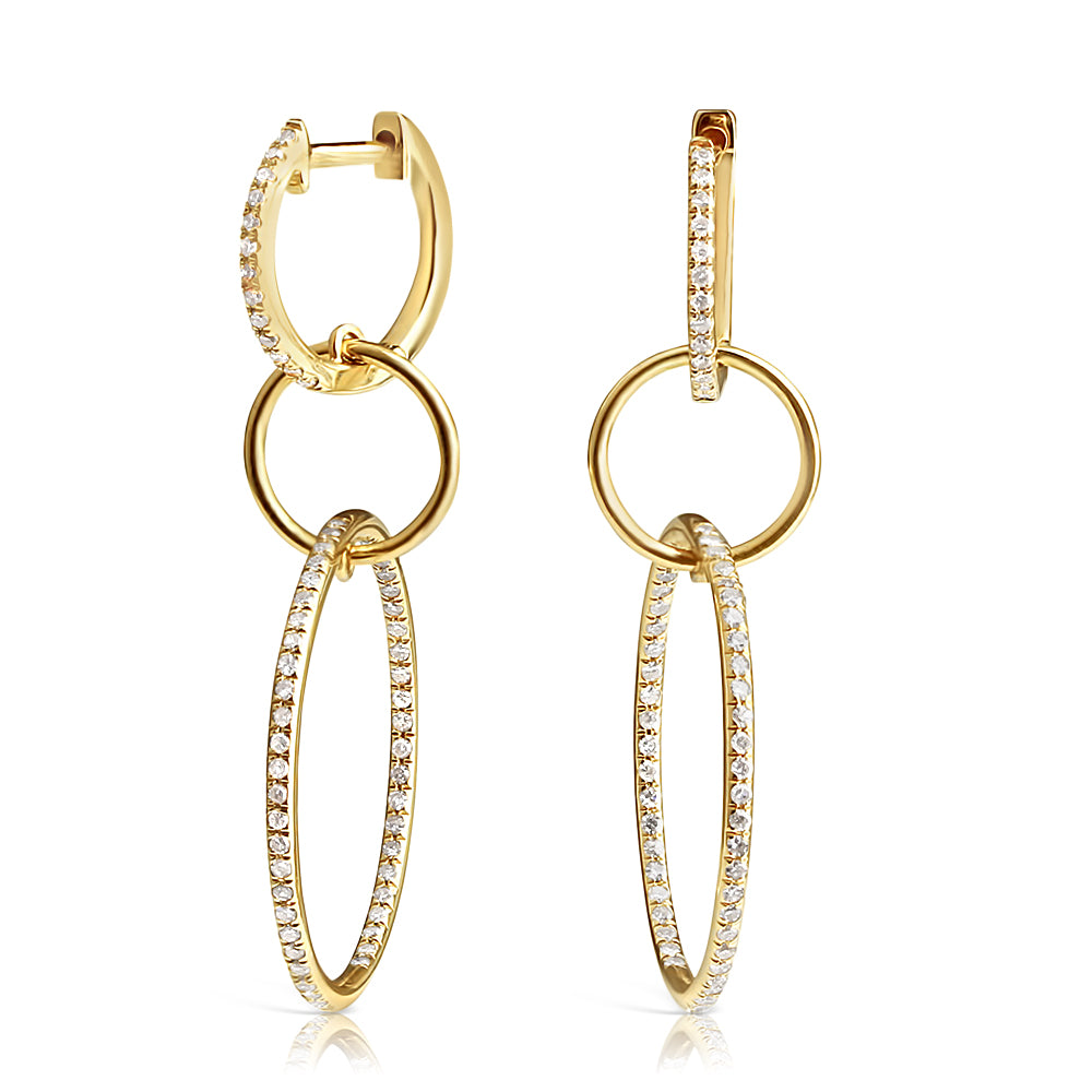 14K GOLD LOGAN TRIPLE DIAMOND HOOP EARRINGS