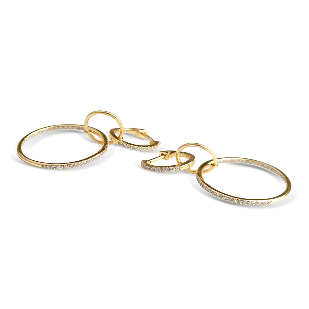14K GOLD LOGAN TRIPLE DIAMOND HOOP EARRINGS