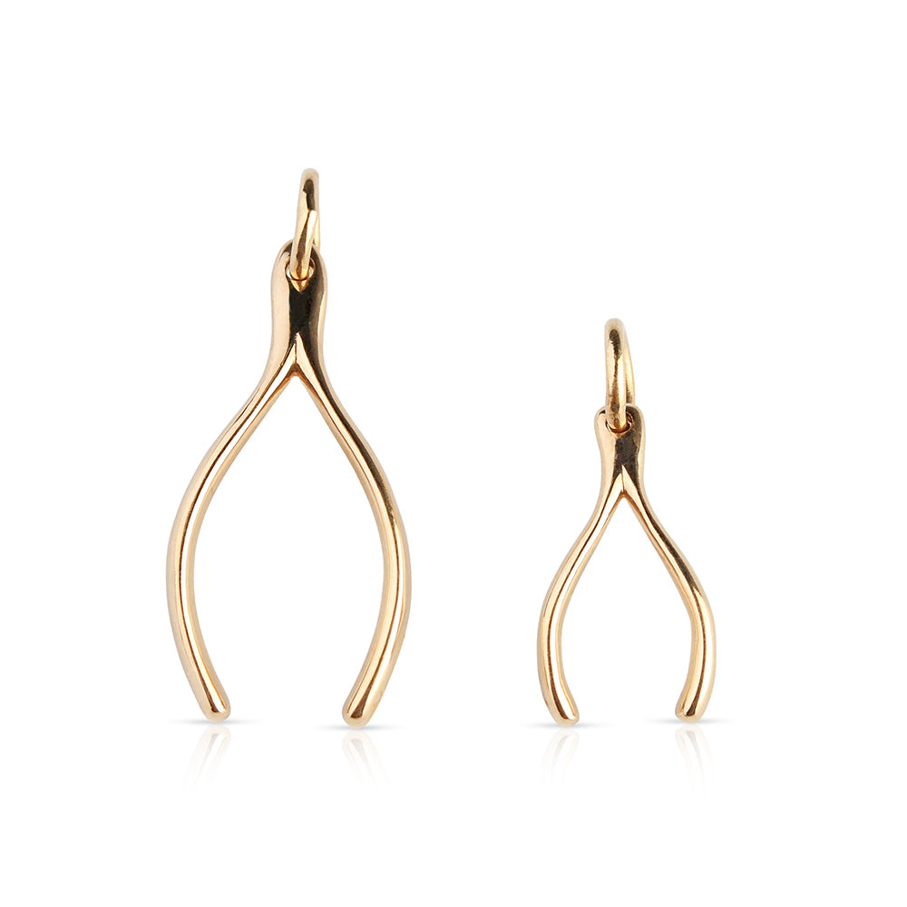 14K GOLD WISHBONE CHARM - MEDIUM AND SMALL