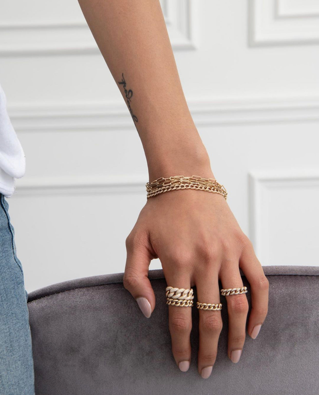 GOLD AND DIAMOND CHAIN LINK RINGS