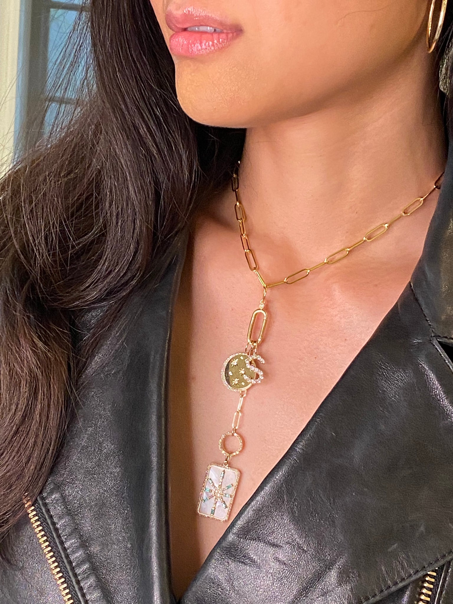 DIAMOND, MOTHER OF PEARL & EMERALD STAR CHARM